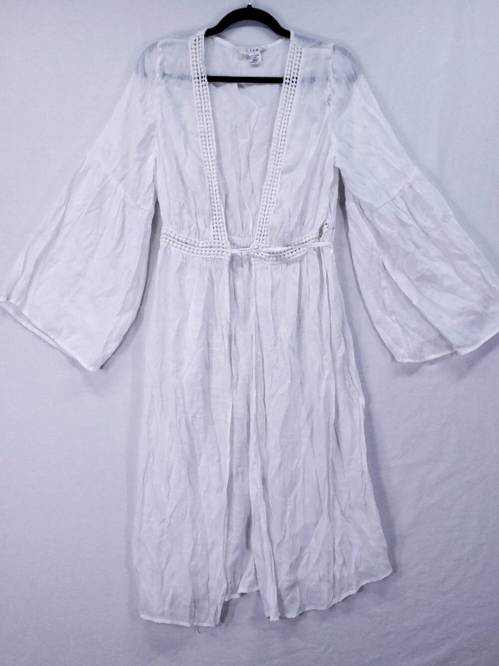 LIFE Love Is For Eternity White Beach Cover Up Sz XL Bell Sleeves Self Tie Boho